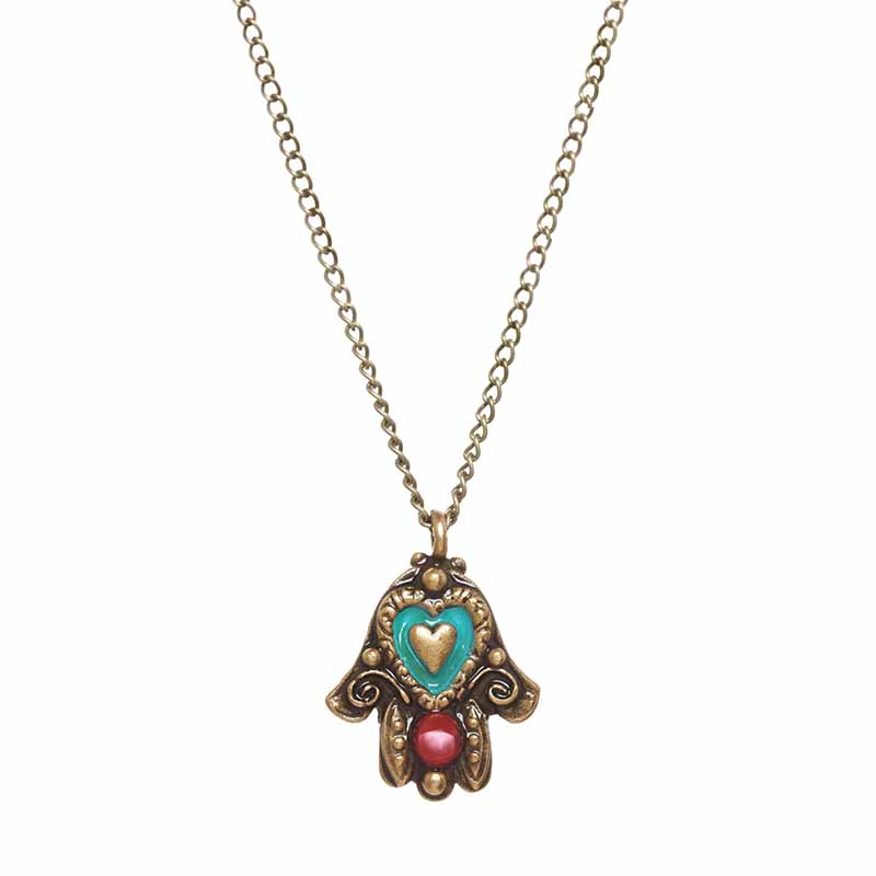 Garnet & Turquoise Hamsa Heart Necklace