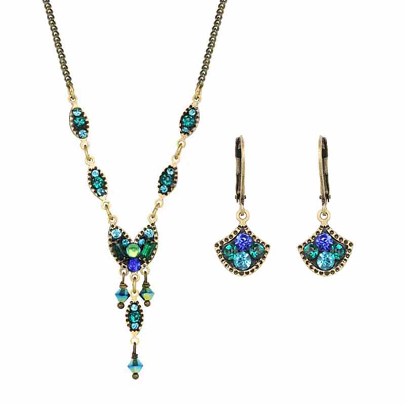 Peacock Drop Necklace and Earrings Set