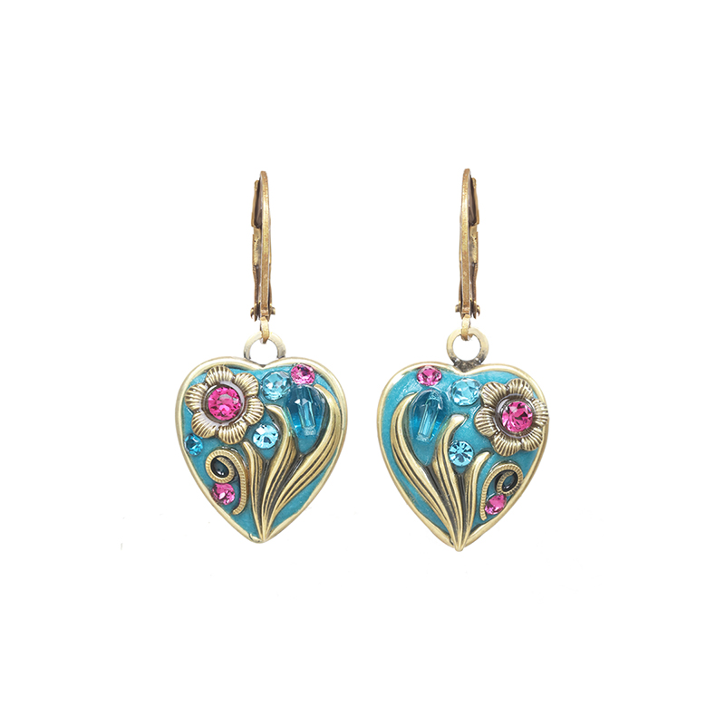 Aqua Garden Heart Earrings