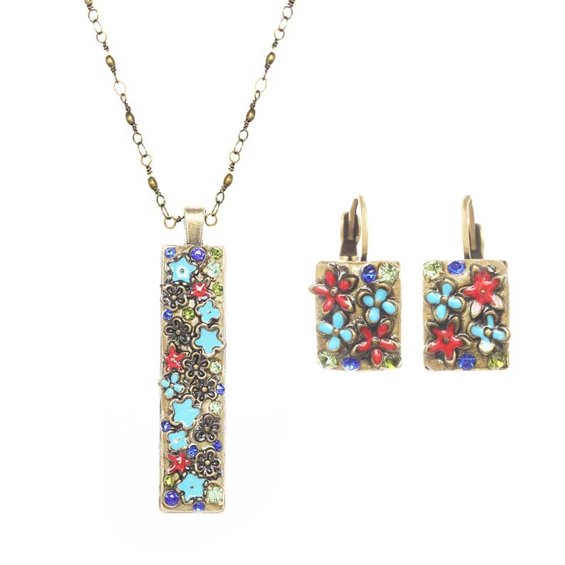 Tropical Floral Bar Necklace and Earrings Set
