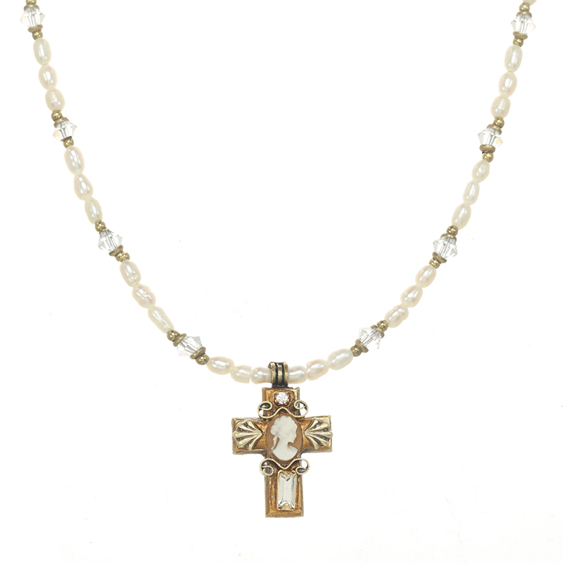Small Gold Cameo Cross Necklace