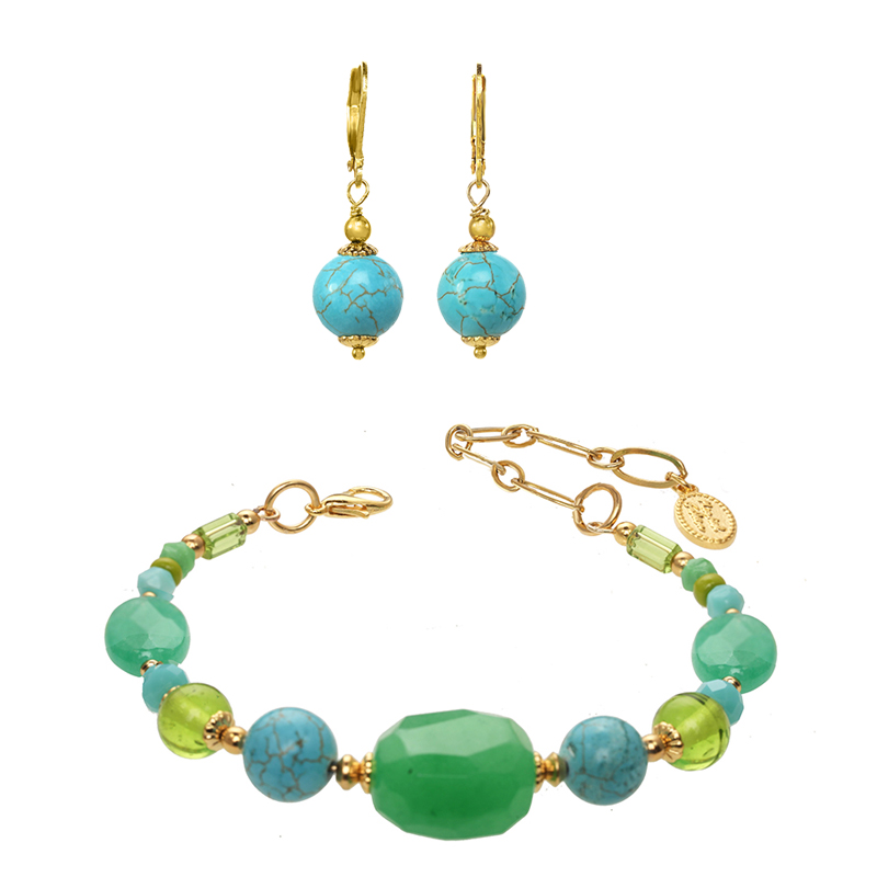 Turquoise and Green Earrings and Bracelet Set