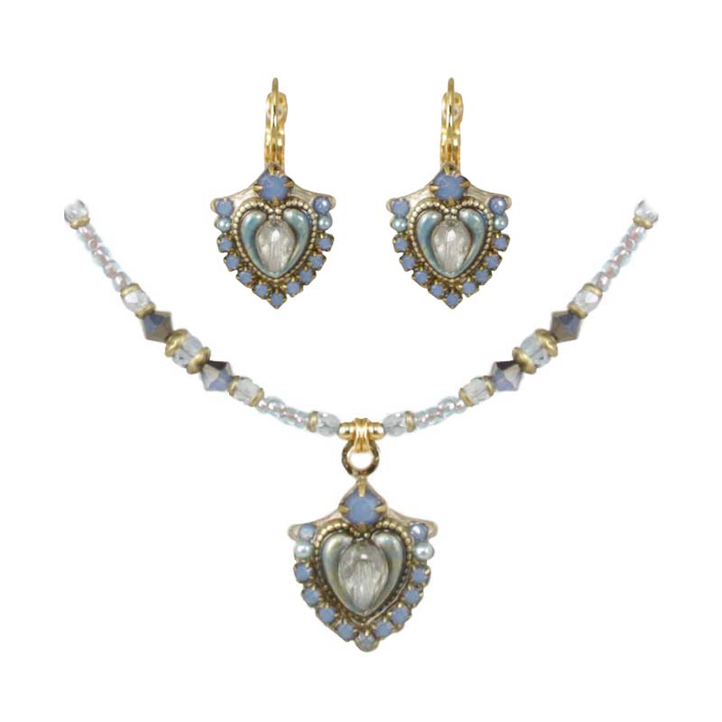 Cloudy Blue Shield Necklace & Earrings Set
