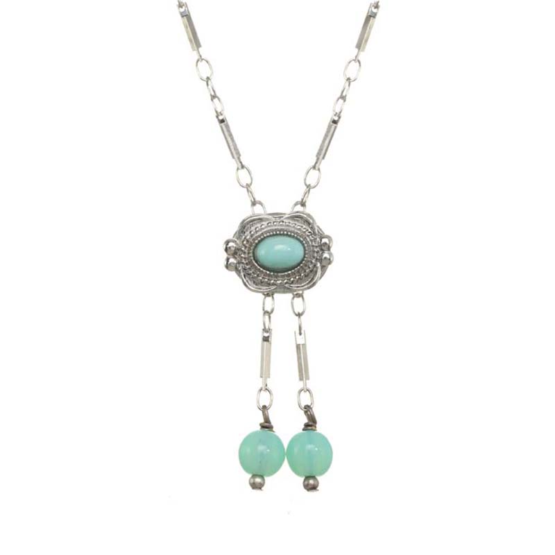 Turquoise and Silver Glass Necklace