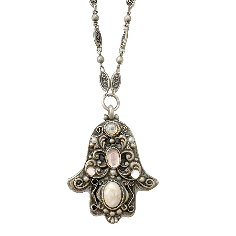 Riverstone and Gold Hamsa Necklace