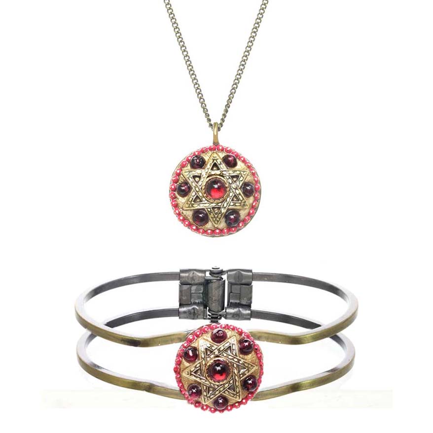 Garnet Star of David Necklace and Bracelet Set