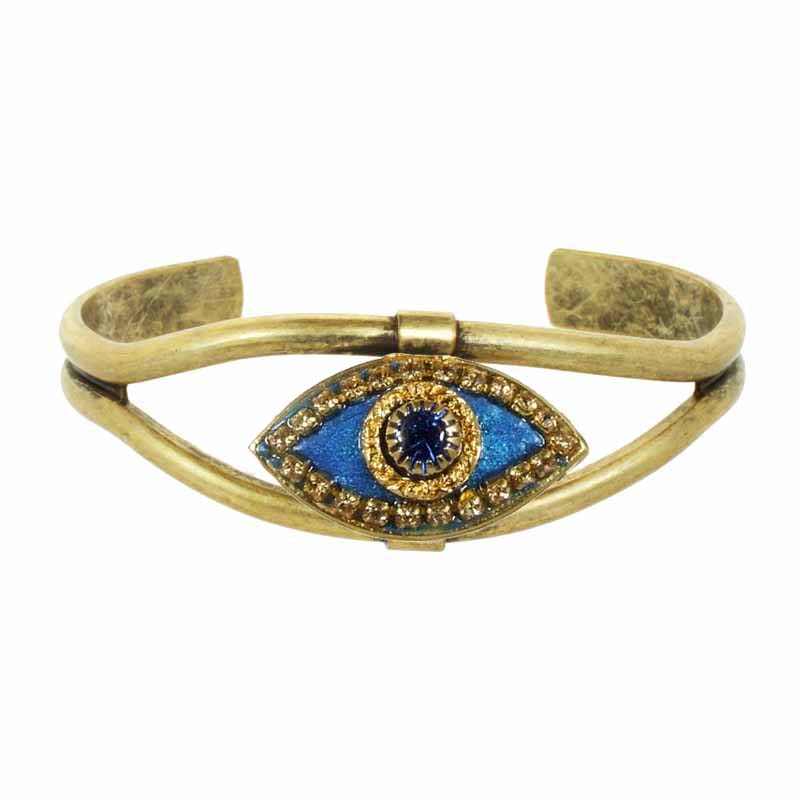 Deep Blue and Gold Eye Bangle Bracelet