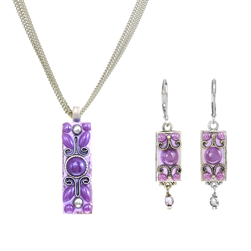 Lavender Bar Necklace and Earrings Set