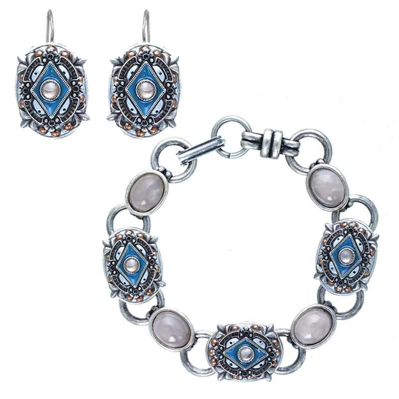 Blue and Rose Quartz Bracelet and Earrings Set