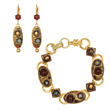 Lava Rock Oval Bracelet and Earrings Set