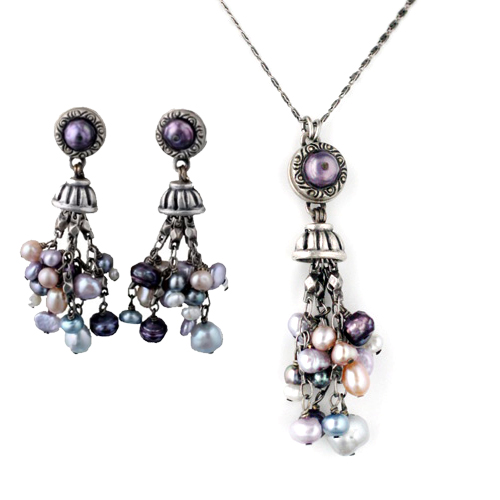 Purple Freshwater Pearl Charm Necklace & Earrings Set