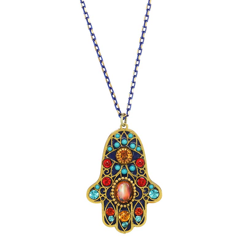 Turquoise & Red Hamsa Necklace