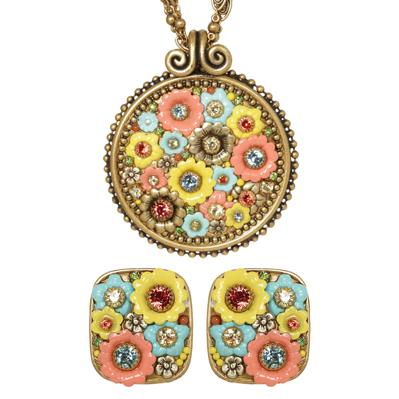 Pastel Floral Necklace & Earrings Set