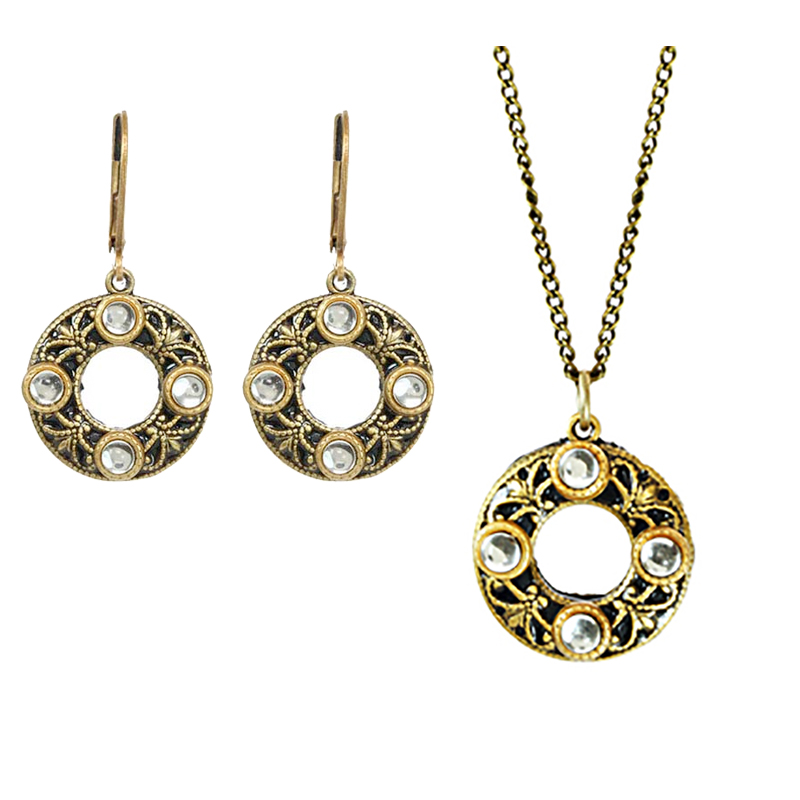 Art Deco Open Circle Necklace & Earrings Set
