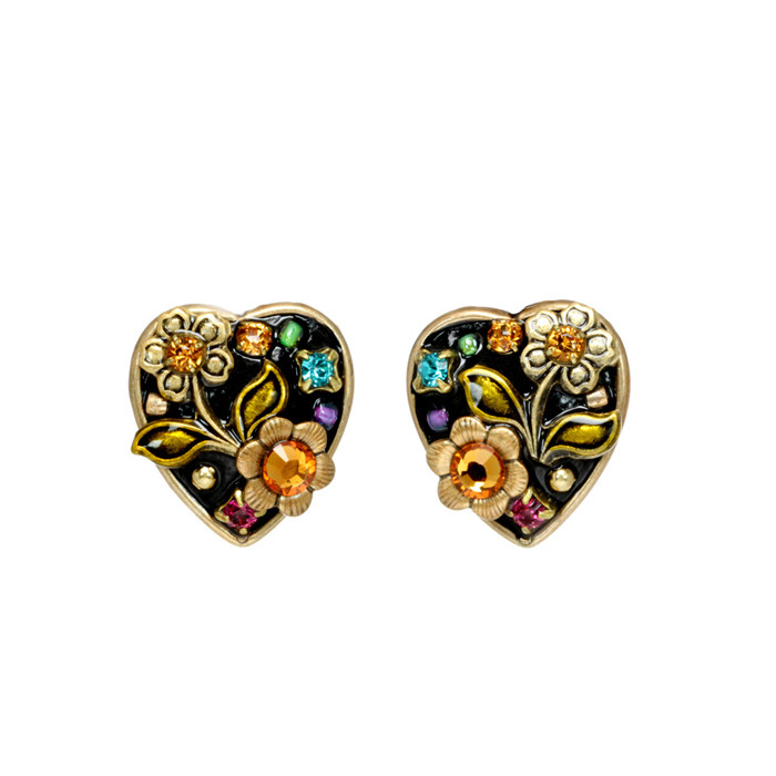 Midnight Garden Heart Clip Earrings